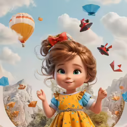 there is a cartoon girl standing in the air