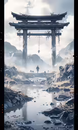 a painting that looks like an asian temple