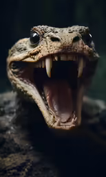 close up of a brown toad head and mouth