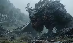 a dragon is attacking a monster in an artistic setting