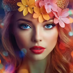 beautiful woman with flower in her hair, closeup