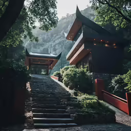 the pathway to the entrance is built up on the cliff