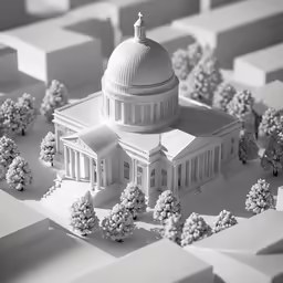 a model of the u s capitol building sits in a city