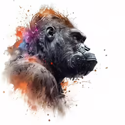 a painting with different colors and shapes and a black bear