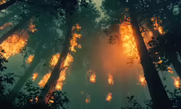 the trees are filled with orange and yellow flame