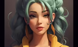 a rendering photo of a woman with long green hair