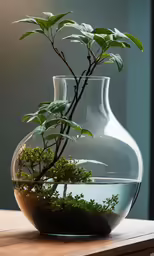 a vase filled with some plants on top of a wooden table