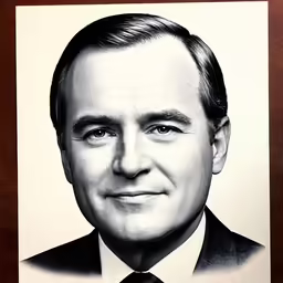 a black and white portrait of a man in a suit