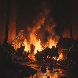 the back yard of a building is on fire