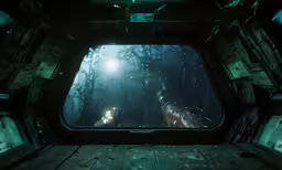 the interior of a space shuttle with a dog inside
