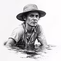 a person wearing a hat is in the water