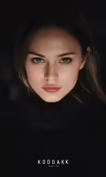 a woman is wearing blue eyes and black turtle neck sweater