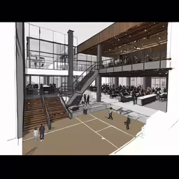 a concept sketch of an outdoor tennis court