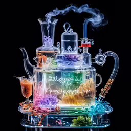 a multi colored glass bonggery with some flowers in it