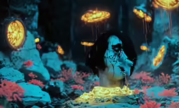 there is a male face covered by blood