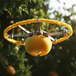an orange being cut down by some shears