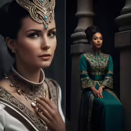 two different pictures of the same woman in traditional chinese dress