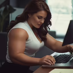 a beautiful woman using a computer on her desk