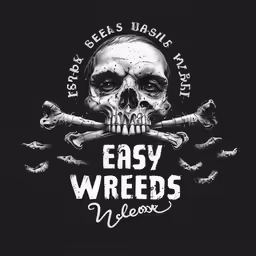 a skull and crossed bones in the center with words easy wheels below