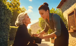 two women holding hands and touching each other
