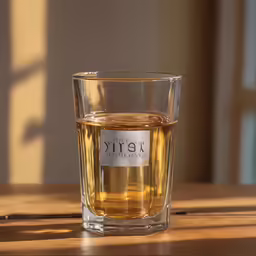 a single glass is sitting on the table