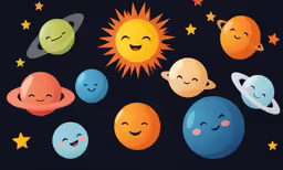 a painting of planets in space with faces on them