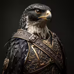 an eagle wearing armor with ornate details