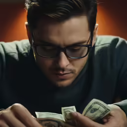 a man that is counting money to make a fortune