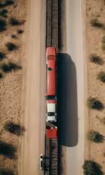 an aerial view of a truck parked on tracks