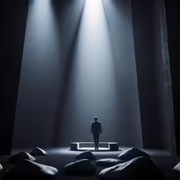 a man standing in a room with lots of white light