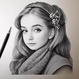 a pencil drawing of a woman with long hair