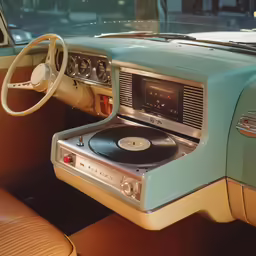 an old - fashioned radio and record player in a classic car