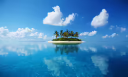 the beach island with palm trees and a floating island