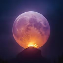 the full moon rises over a mountain top