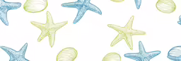 seamlessly drawn image with starfish in different colors