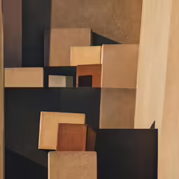 a painting of different shapes in a building