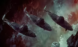 a fleet of ships floating in the ocean