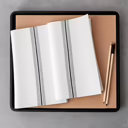 three papers with pencils in the middle of them