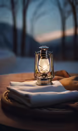 a candle with a light on a table