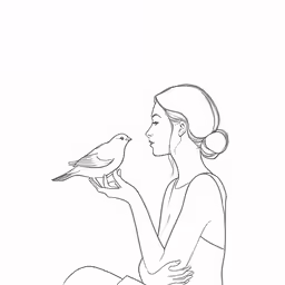 a woman holding a bird next to her hand