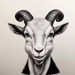 a goat with a large, black horn