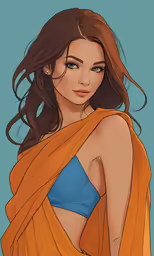 an avatar drawing of a woman wearing a blue top