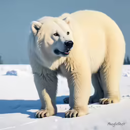 the polar bear looks like he is walking in the snow