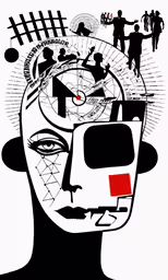 a man has a red square under his face