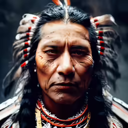 native american indian man wearing head jewelry and feathers