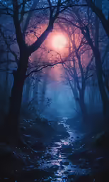 a river running through a forest at night