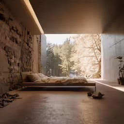 this is an indoor bedroom that has a bed and a glass window