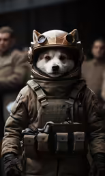 a corgi dog wearing a space suit and a helmet