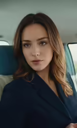 a woman sitting in the drivers seat of a car