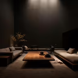 the modern living room is in dark light